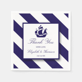 Nautical Stripes & Navy Blue Ship Wedding Servetten