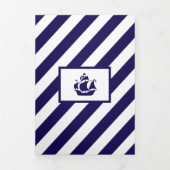 Nautical Stripes & Navy Blue Ship Wedding Suite Drieluik Uitnodiging (Cover)