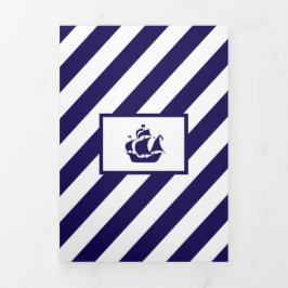 Nautical Stripes & Navy Blue Ship Wedding Suite Drieluik Uitnodiging