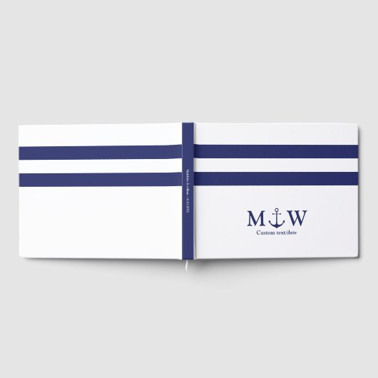 Nautical Stripes navy blue white anchor bruiloft Gastenboek (Volledig)