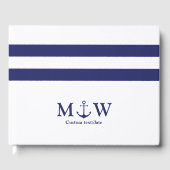 Nautical Stripes navy blue white anchor bruiloft Gastenboek (Voorkant)