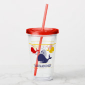 Nautical Stripes Navy Blue Yellow Red Whale White Acryl Drinkbeker (Achterkant)