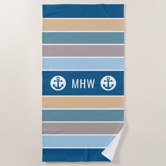 Nautical Stripes op maat monogram strandlaken (Voorkant)