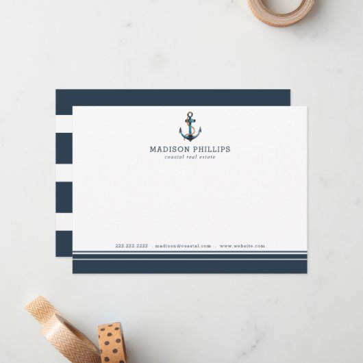 Nautical Stripes Personalized Real Estate Agent Notitiekaartje (Voorkant / Achterkant in situ)