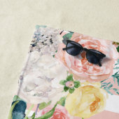 Nautical Stripes Waterverf Bloemen Roze Naam Strandlaken (In situ)