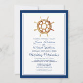 Nautical Stripes Waterverf Steering Wheel Weddensc Kaart (Voorkant)