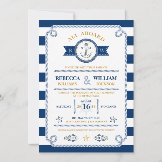 Nautical Stripes Wedding Invitation Kaart (Voorkant)