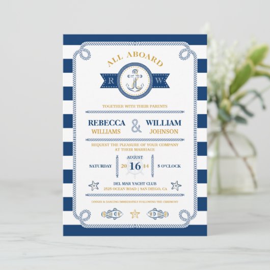 Nautical Stripes Wedding Invitation Kaart (Staand voorkant)