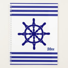 Nautical Stripes with Ships Wheel and Date