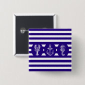 Nautical Stripes & Zee Creaters Vierkante Button 5,1 Cm (Voorkant /achterkant)
