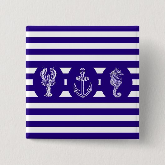 Nautical Stripes & Zee Creaters Vierkante Button 5,1 Cm (Voorkant)