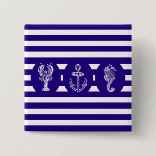 Nautical Stripes & Zee Creaters Vierkante Button 5,1 Cm