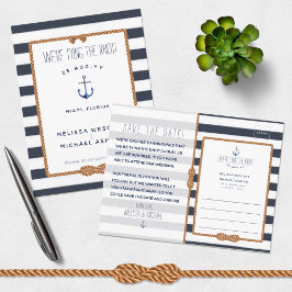 Nautical Stropdas the Knot Navy Blue Save the Date Aankondigingskaart