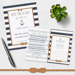 Nautical Stropdas the Knot Navy Blue Save the Date Aankondigingskaart