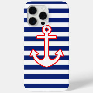 Nautical Style Anchor Graphic op Stripes iPhone 15 Pro Max Hoesje