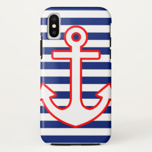 Nautical Style Anchor Icon on Stripes iPhone XS Hoesje