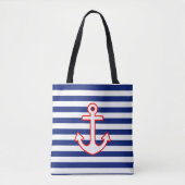 Nautical Style Anchor Icon on Stripes Tote Bag (Voorkant)