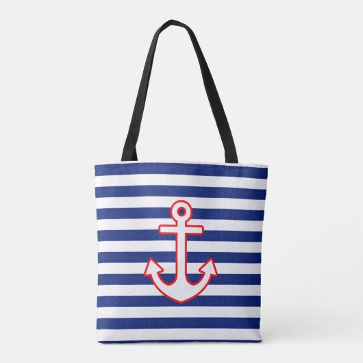 Nautical Style Anchor Icon on Stripes Tote Bag (Achterkant)