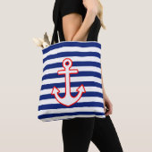 Nautical Style Anchor Icon on Stripes Tote Bag (Dichtbij)