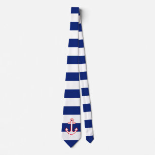 Nautical Style Anchor op Navy Blue Stripes Stropdas