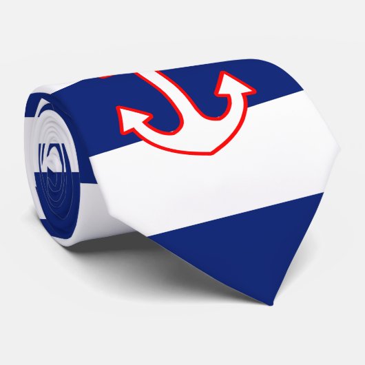 Nautical Style Anchor op Navy Blue Stripes Stropdas (Opgerold)