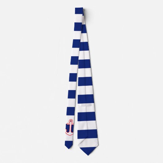 Nautical Style Anchor op Navy Blue Stripes Stropdas (Achterkant)