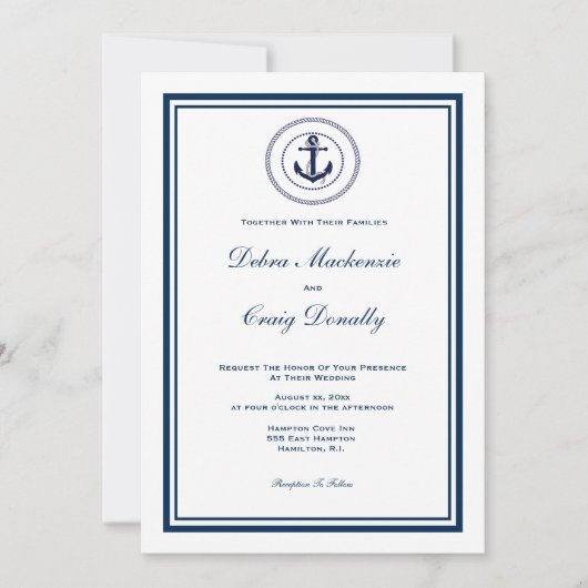 Nautical Style Anchor Wedding Invitation Kaart (Voorkant)