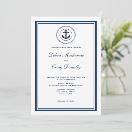 Nautical Style Anchor Wedding Invitation Kaart (Staand voorkant)