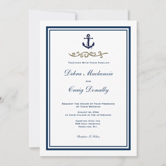 Nautical Style Anchor Wedding Invitation Kaart (Voorkant)