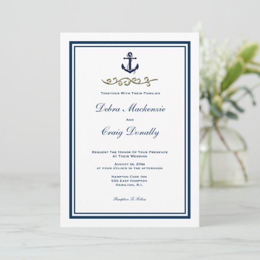Nautical Style Anchor Wedding Invitation Kaart (Staand voorkant)