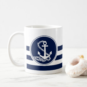 Nautical Style Blue en White Anchor, Sailor Koffiemok