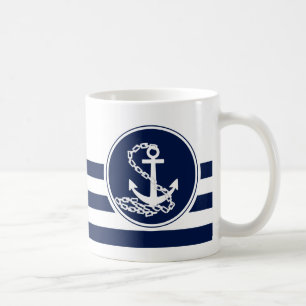 Nautical Style Blue en White Anchor, Sailor Koffiemok