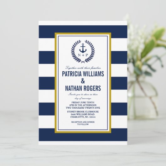 Nautical Style Bold Stripes Wedding Kaart (Staand voorkant)