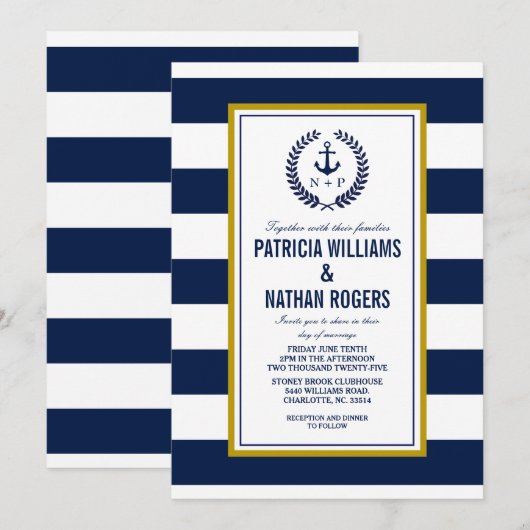 Nautical Style Bold Stripes Wedding Kaart (Voorkant / Achterkant)