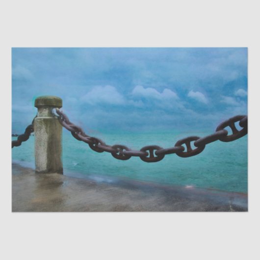 Nautical Summer Beach Front Blue Blauwgroen Waterv Tissuepapier (Voorkant)