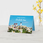 Nautical Summer Birthday Nubble Maine Lighthouder  Kaart (Gele Bloem)