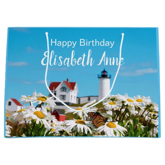 Nautical Summer Birthday Nubble Maine Lighthouse Groot Cadeauzakje (Voorkant)