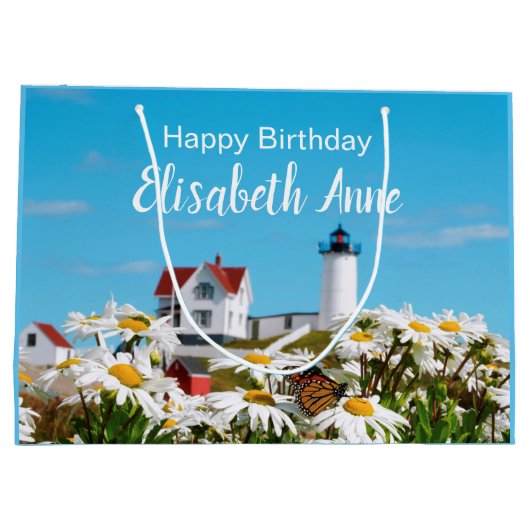 Nautical Summer Birthday Nubble Maine Lighthouse Groot Cadeauzakje (Achterkant)