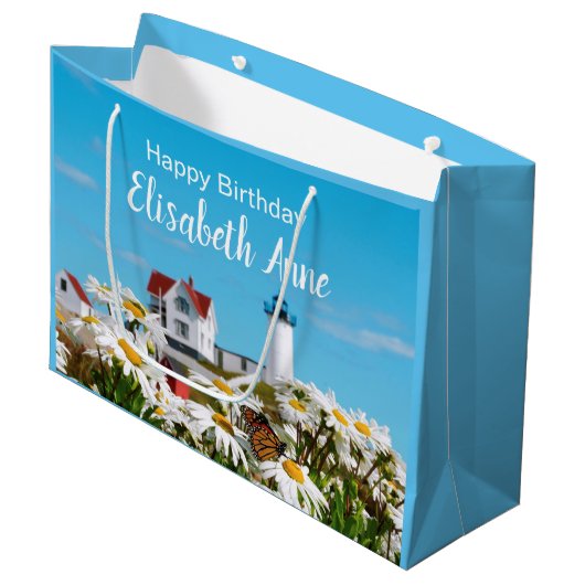 Nautical Summer Birthday Nubble Maine Lighthouse Groot Cadeauzakje (Voorkant Gekanteld)