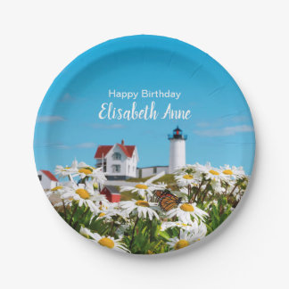 Nautical Summer Birthday Nubble Maine Lighthouse Papieren Bordje
