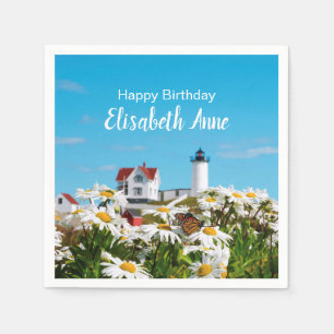 Nautical Summer Birthday Nubble Maine Lighthouse Servet