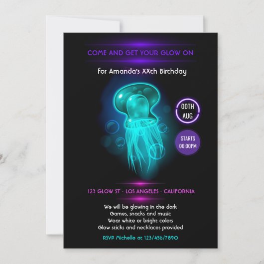 Nautical Summer Glow in the Dark Neon Party Kaart (Voorkant)