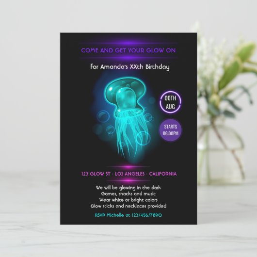 Nautical Summer Glow in the Dark Neon Party Kaart (Staand voorkant)