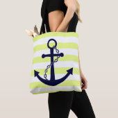 Nautical Sun Yellow Striped Navy Blue Anchor Beach Tote Bag (Dichtbij)