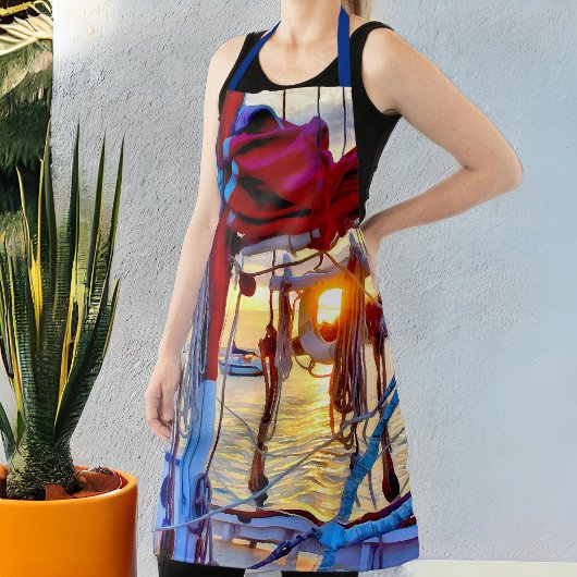 Nautical Sunset Thru, Sailboat Lifebuoy Schort