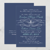 Nautical Swirl Wedding Invitation in Navy Kaart (Voorkant / Achterkant)