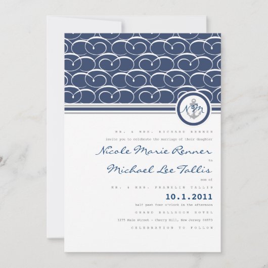 Nautical Swirls Monogram Weddenschap Kaart (Voorkant)