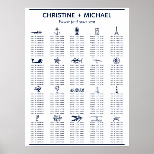 Nautical Table Symbols Wedding Seating Chart Poster (Voorkant)