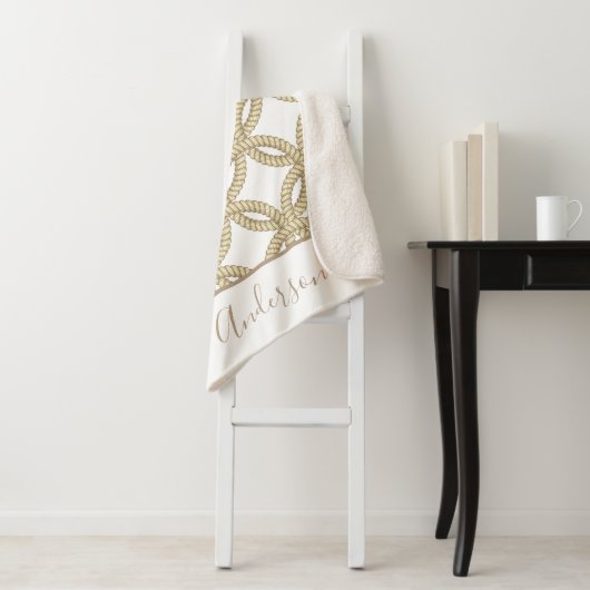 Nautical Taupe Ropes & Family Name Sherpa Deken (In situ)