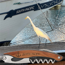 Nautical Teak Wood Grain gepersonaliseerde bootnaa Kurkentrekker